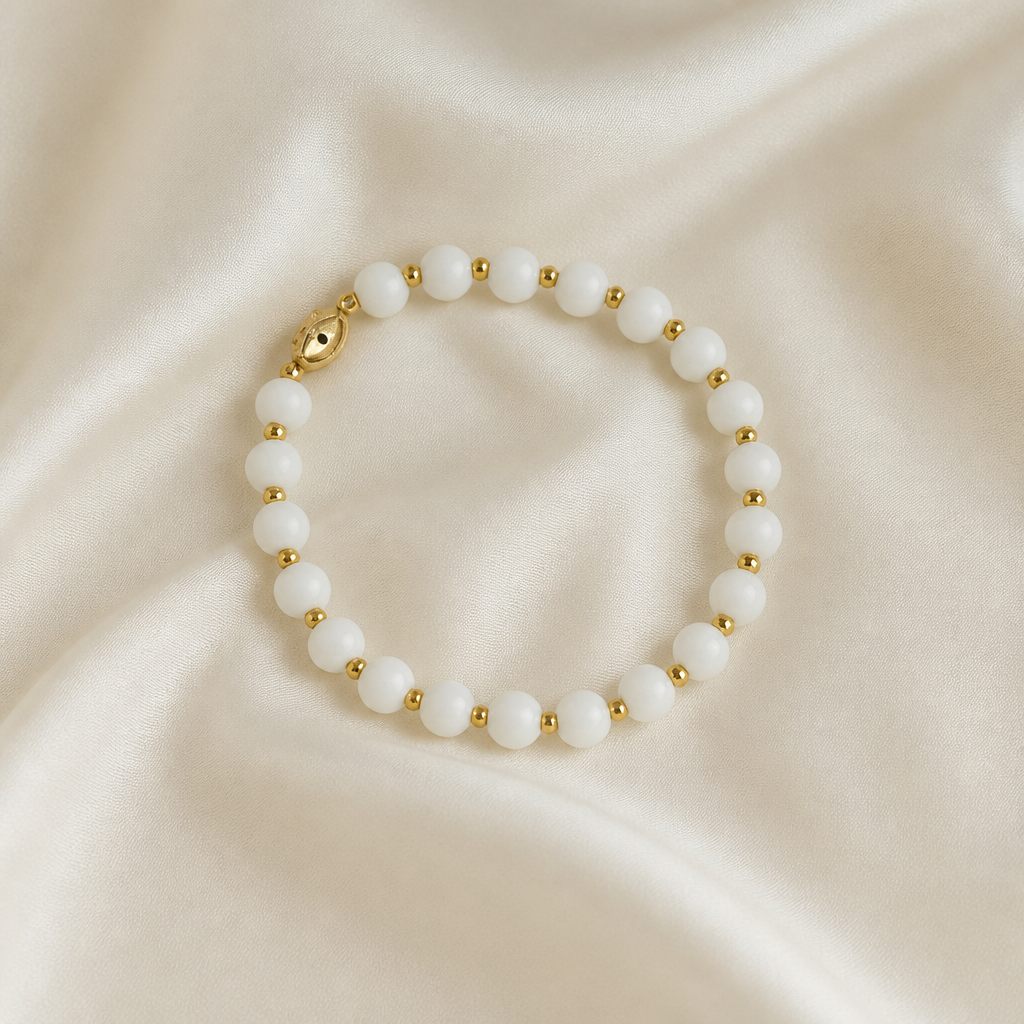 Bracciale a molla Occhio di perla, bianco, oro, foto 2 di 4