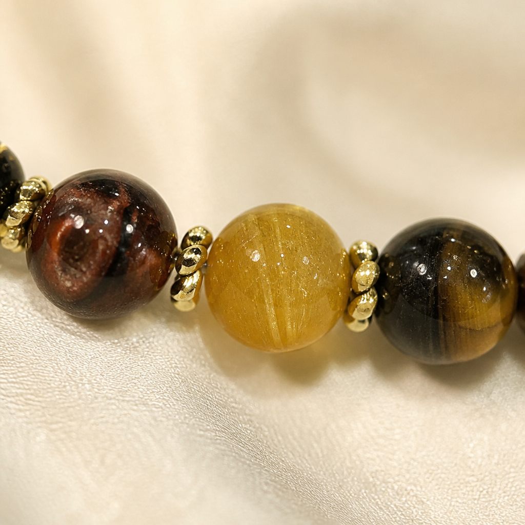 Bracciale a molla Occhio di tigre, marrone, ambra, giallo oro, nero, oro, foto 3 di 4