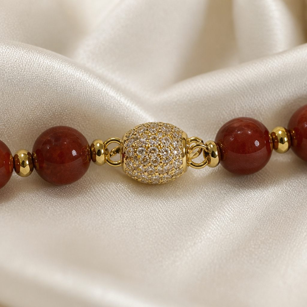 Bracciale a molla Rosso corallo, rosso corallo, oro, bianco riflesso, foto 4 di 4