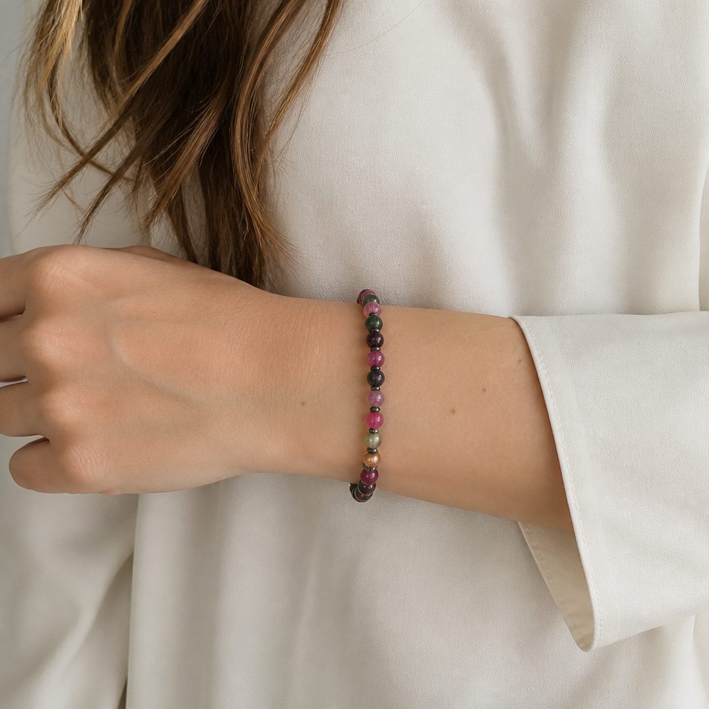 Bracciale a molla Bacca selvatica, rosa, verde, viola, nero, argento, oro satinato, foto 1 di 3