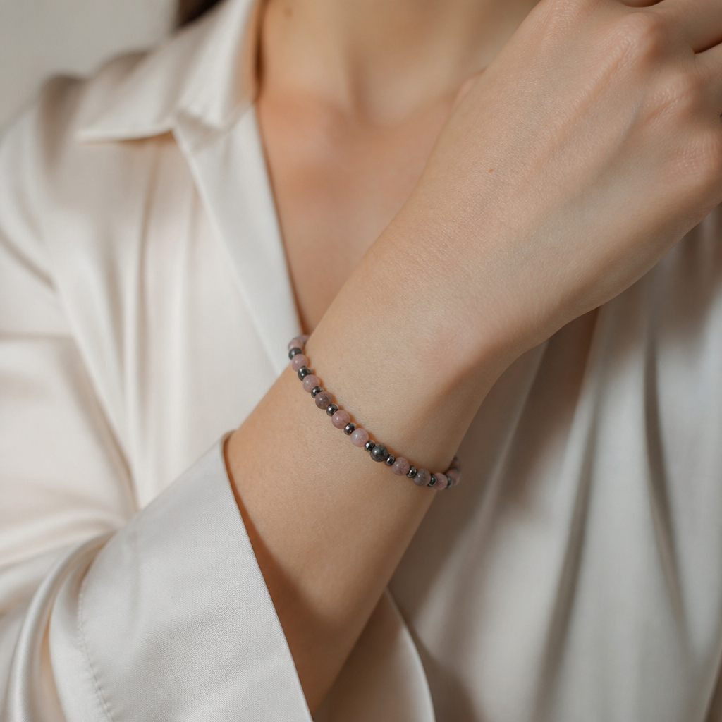Bracciale a molla Cipria, rosa cipria, rosa antico, beige, argento, foto 1 di 3