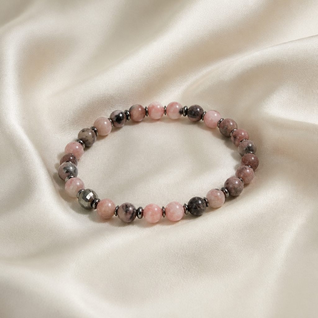 Bracciale a molla Cipria, rosa cipria, rosa antico, beige, argento, foto 2 di 3