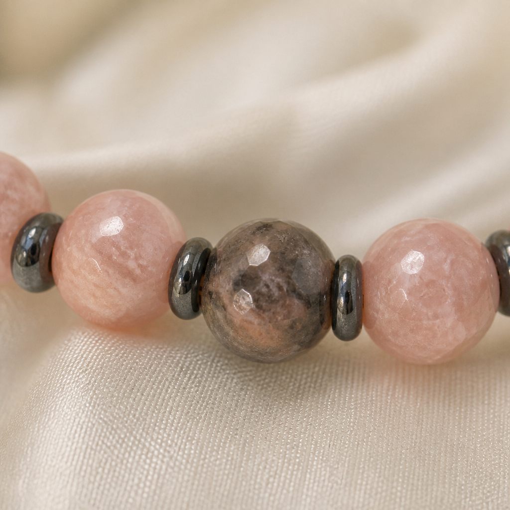 Bracciale a molla Cipria, rosa cipria, rosa antico, beige, argento, foto 3 di 3