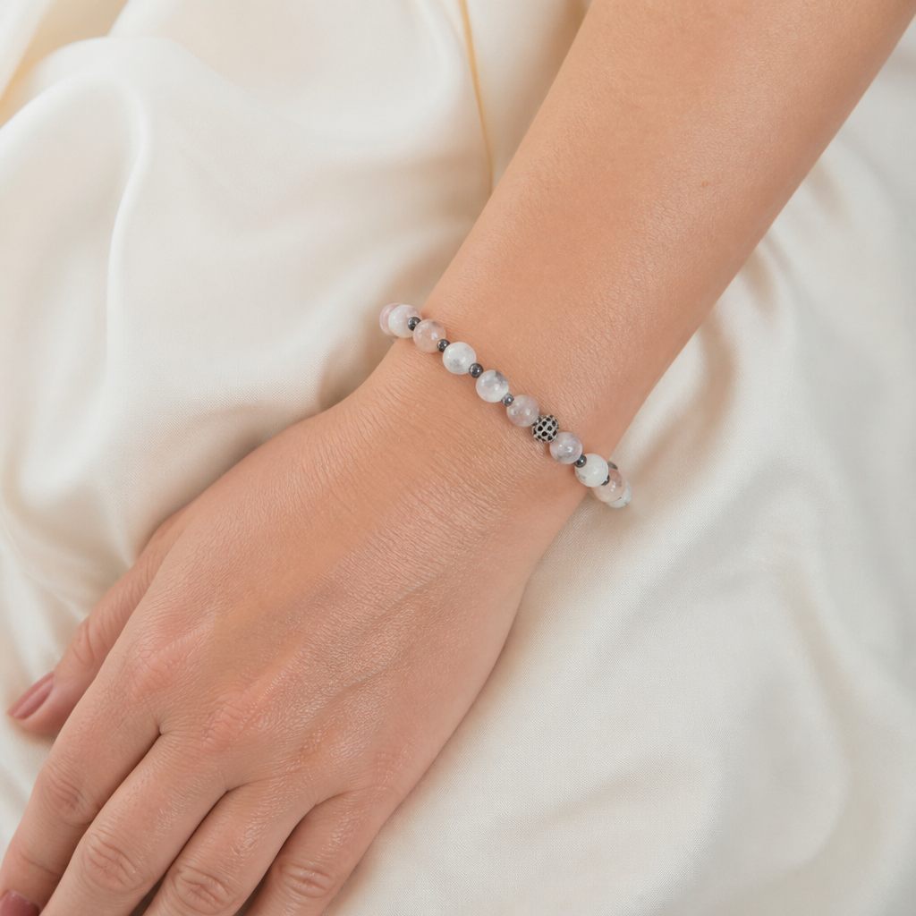 Bracciale a molla Marmo bianco, bianco, grigio, rosa, argento, foto 1 di 3
