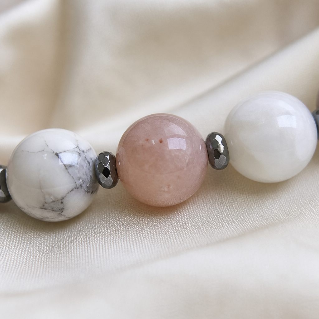 Bracciale a molla Marmo bianco, bianco, grigio, rosa, argento, foto 3 di 3