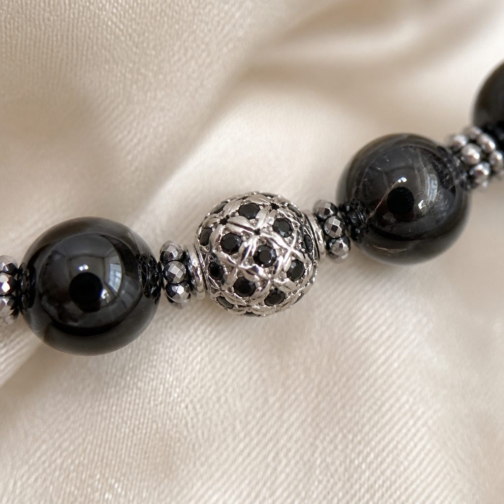 Bracciale a molla Nero lucido, nero, argento, foto 3 di 4