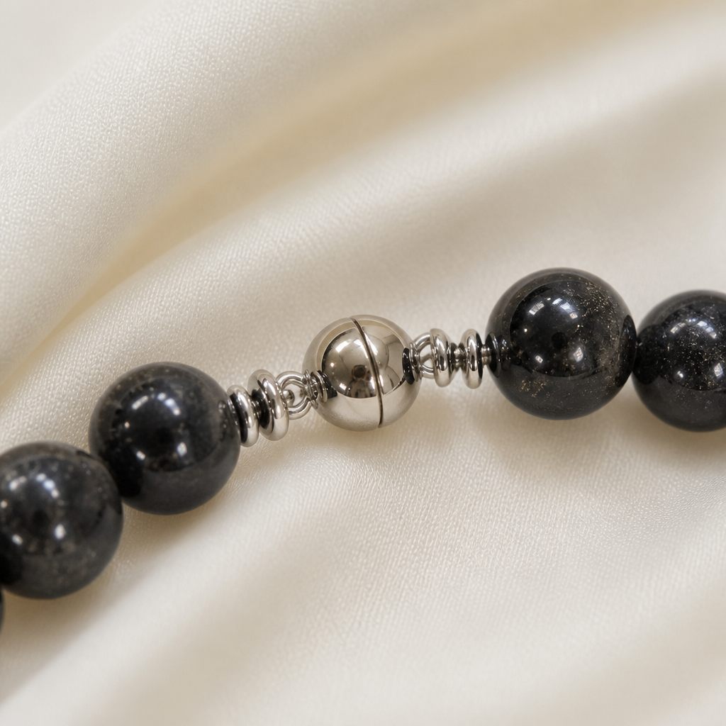 Bracciale a molla Nero lucido, nero, argento, foto 4 di 4