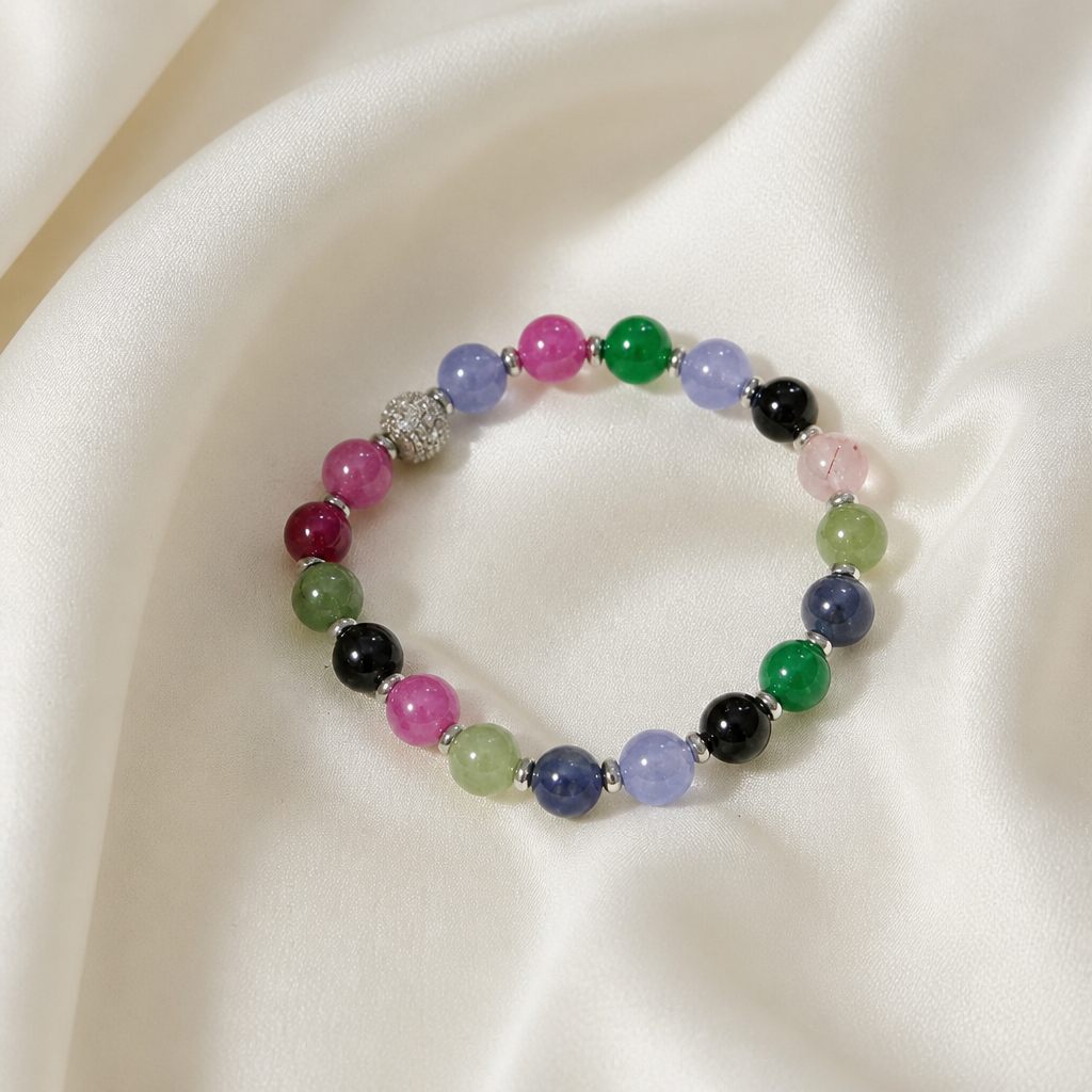 Bracciale a molla Arcobaleno, fucsia, verde, blu, lilla, nero, rosa, argento, foto 2 di 4