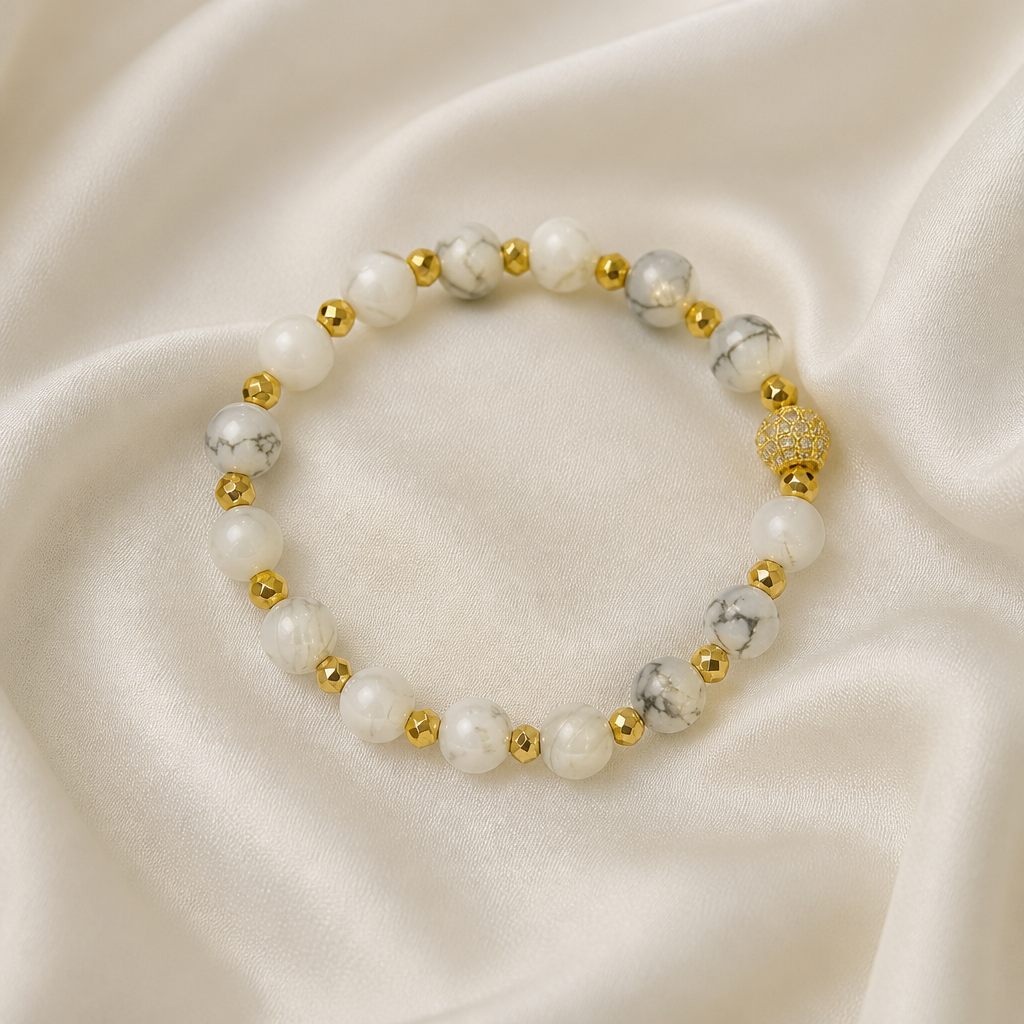 Bracciale a molla Marmo e oro, bianco, grigio, oro, foto 2 di 4