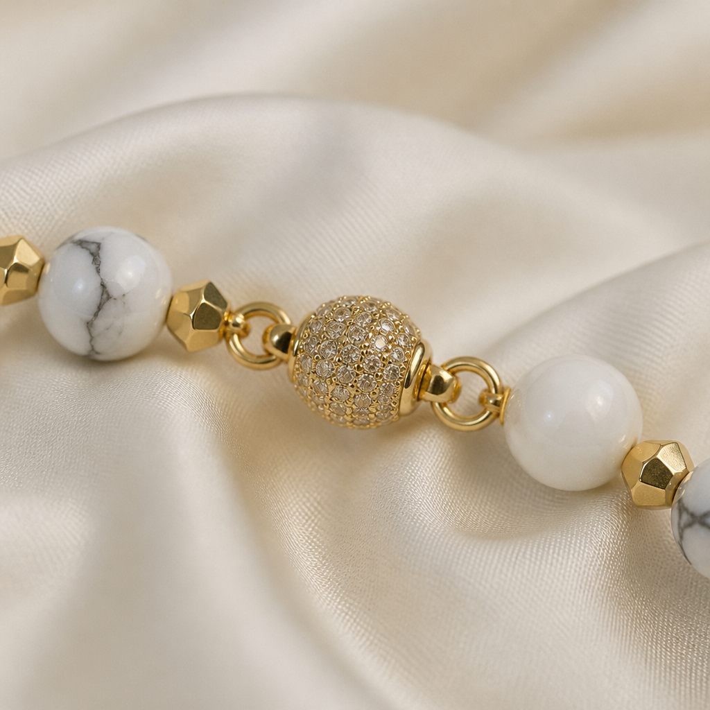 Bracciale a molla Marmo e oro, bianco, grigio, oro, foto 4 di 4