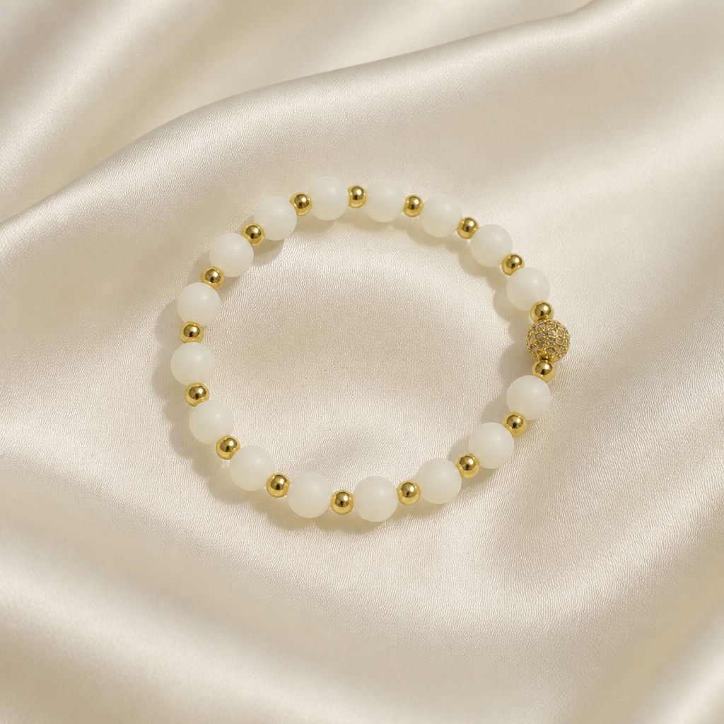 Bracciale a molla Avorio e oro, bianco, oro, foto 2 di 3