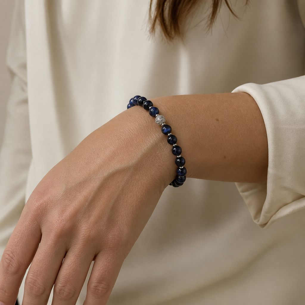 Bracciale a molla Mezzanotte, blu elettrico, blu scuro, nero, argento, foto 1 di 4