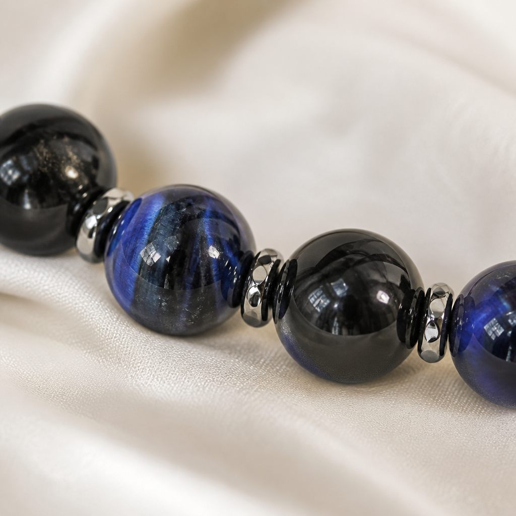 Bracciale a molla Mezzanotte, blu elettrico, blu scuro, nero, argento, foto 3 di 4