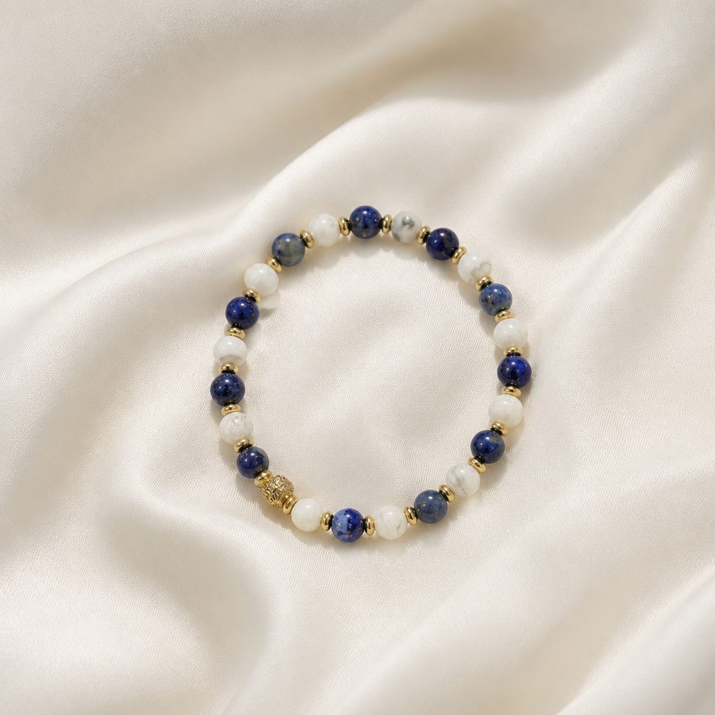 Bracciale a molla Cielo d'inverno, blu, bianco, grigio, oro, foto 2 di 3