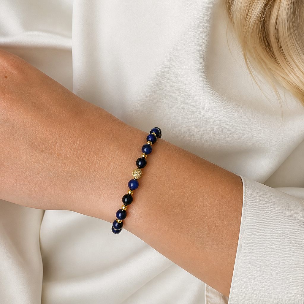 Bracciale a molla Blu notte e oro, blu scuro, nero, oro, foto 1 di 3