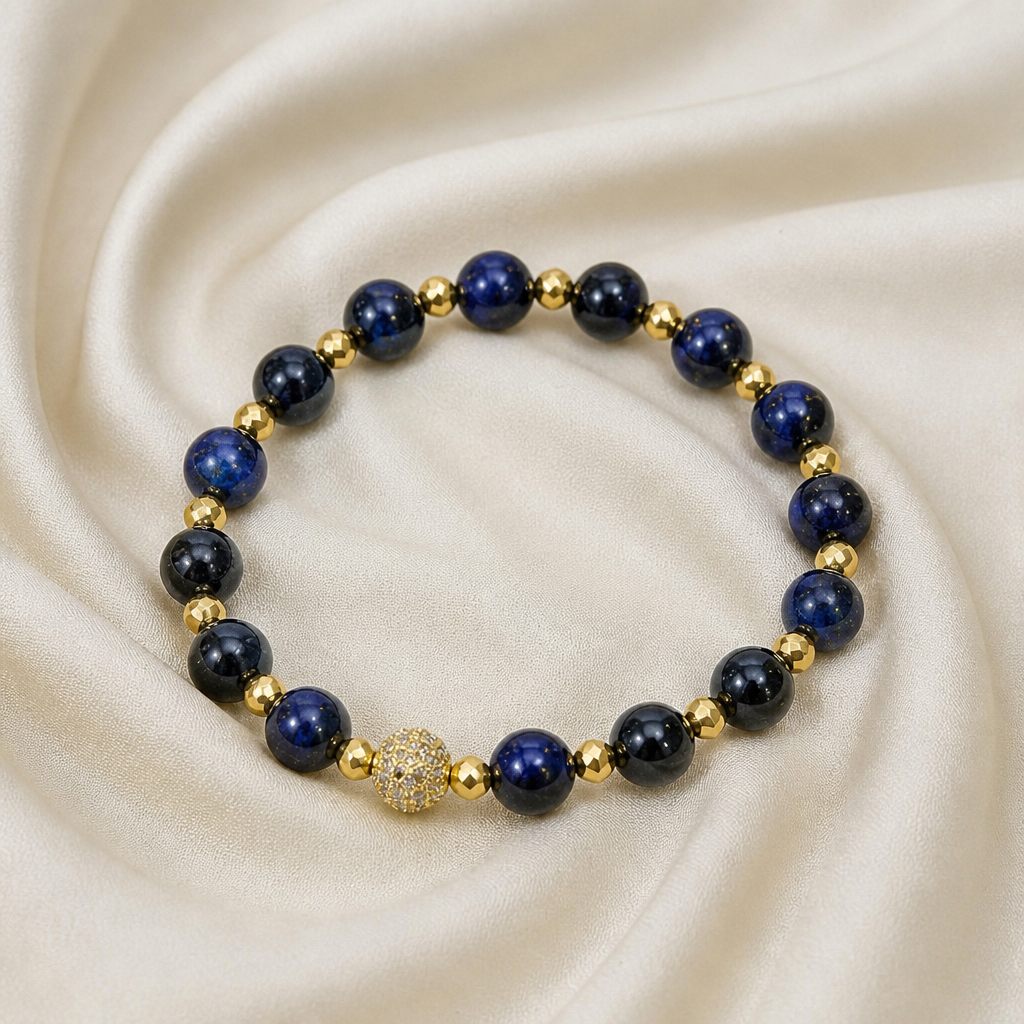 Bracciale a molla Blu notte e oro, blu scuro, nero, oro, foto 2 di 3