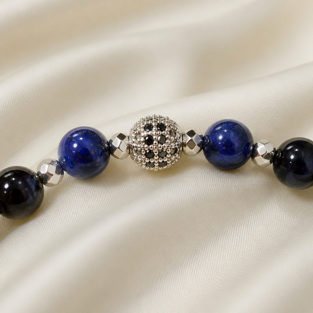 Bracciale a molla Blu notte e argento, blu scuro, nero, argento, foto 4 di 4