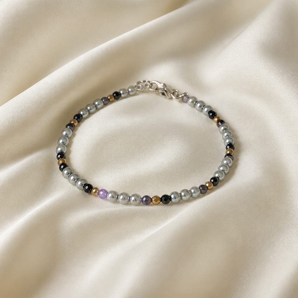 Bracciale con gancio Argento e notte, argento, nero, oro, viola, foto 2 di 4