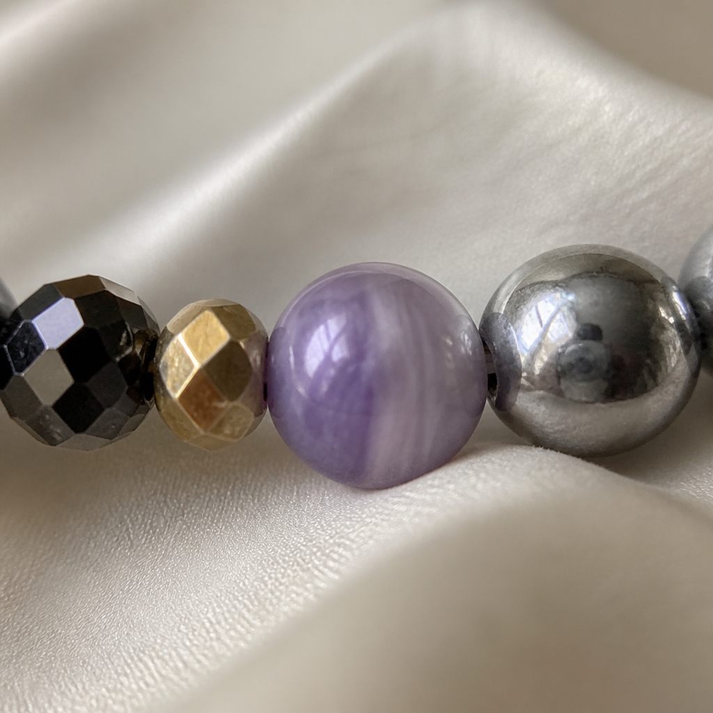 Bracciale con gancio Argento e notte, argento, nero, oro, viola, foto 3 di 4