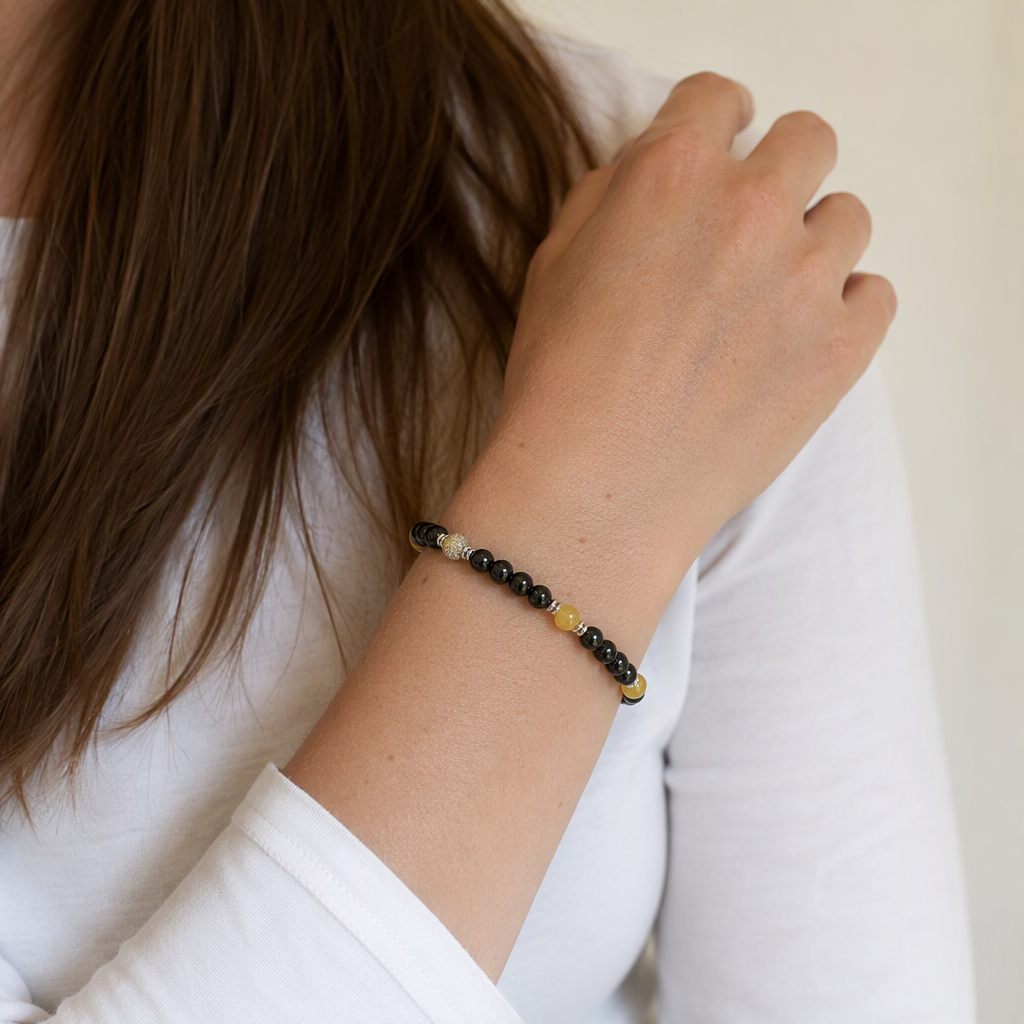 Bracciale a molla Nero e sole, nero, giallo, dorato, argento, foto 1 di 4