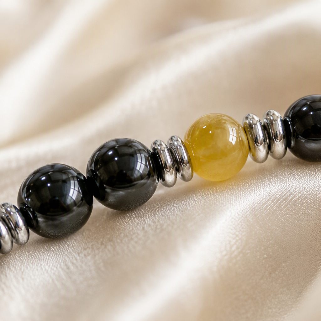 Bracciale a molla Nero e sole, nero, giallo, dorato, argento, foto 3 di 4