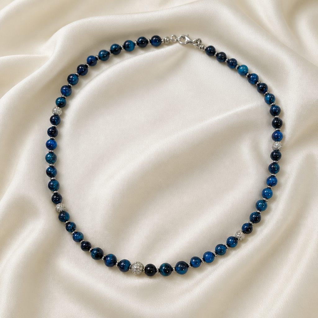 Collana Abisso blu, blu, blu notte, nero, argento, foto 2 di 4
