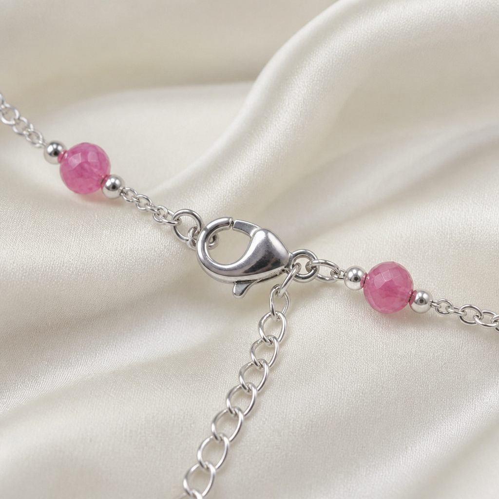 Collana Quadrifoglio rosa, argento, rosa, bianco madreperla, foto 4 di 4