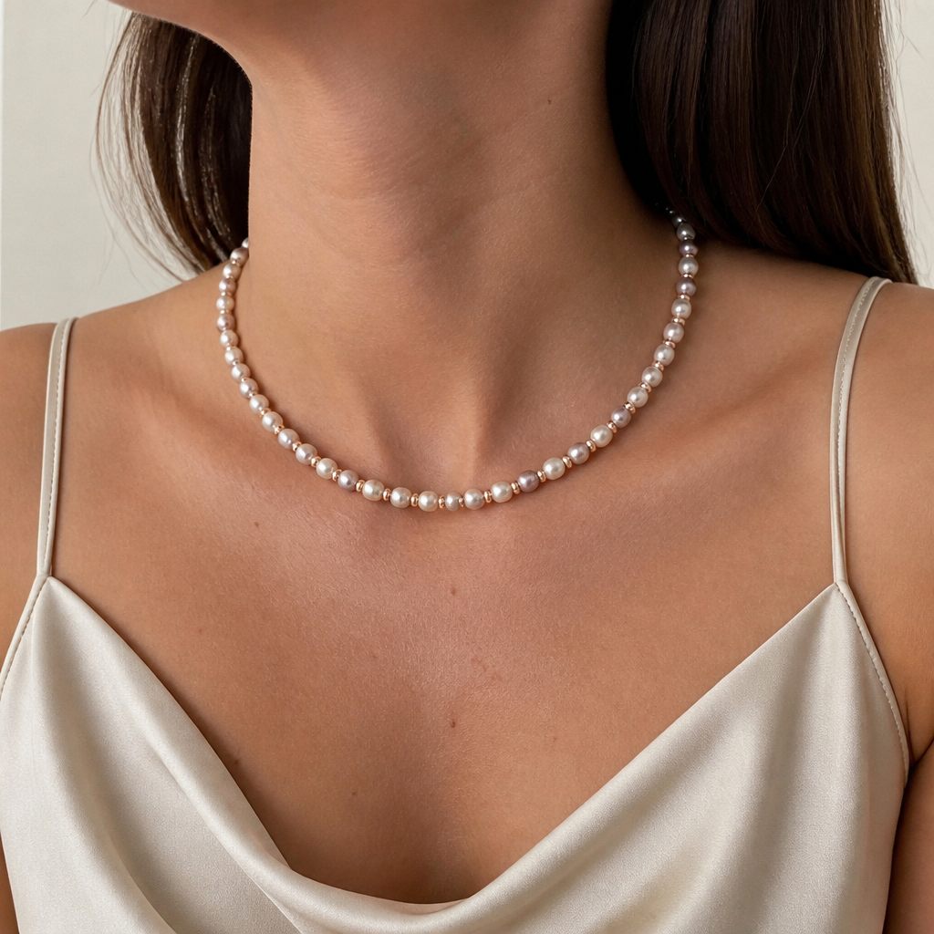 Collana Perle di luna, bianco perla, grigio, lilla, rosa gold, foto 1 di 4