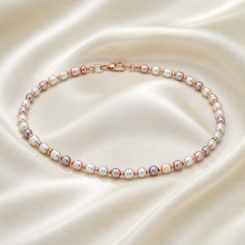 Collana Perle di luna, bianco perla, grigio, lilla, rosa gold, foto 2 di 4