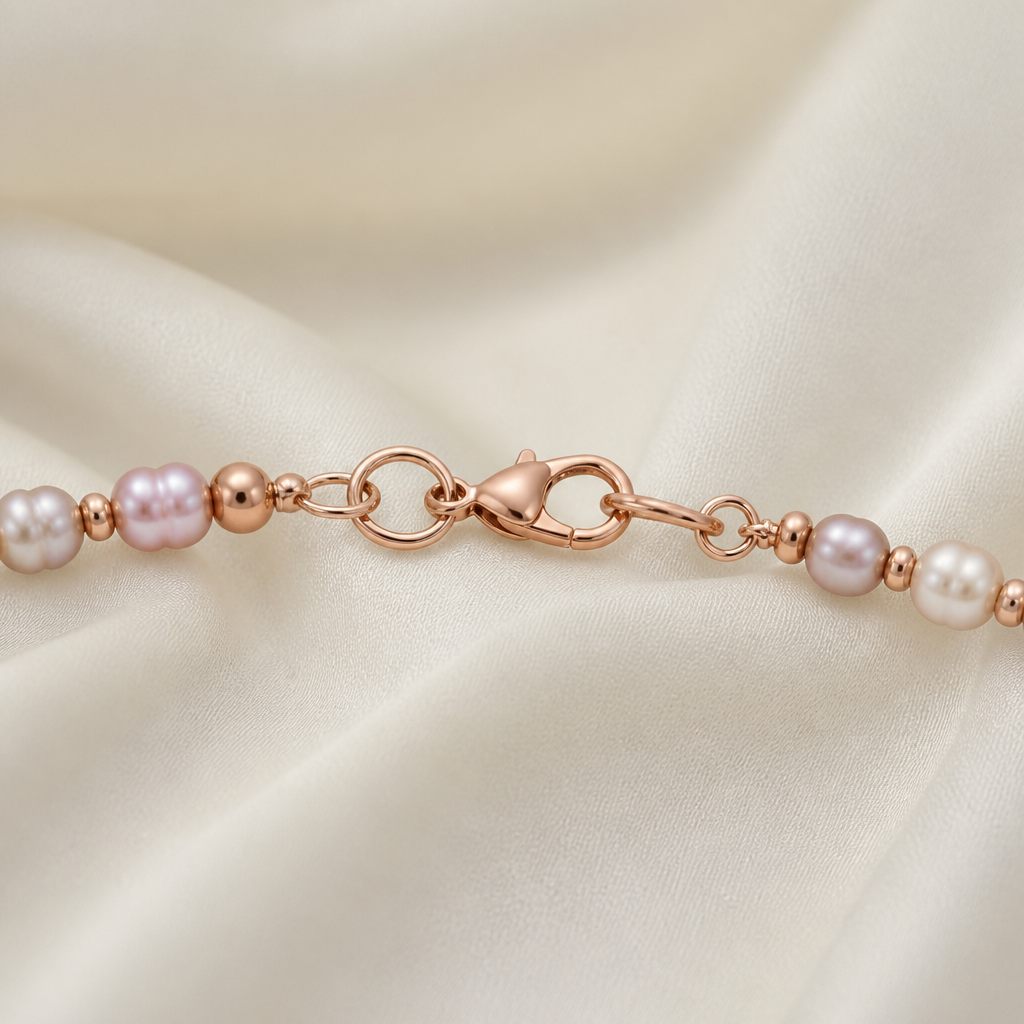 Collana Perle di luna, bianco perla, grigio, lilla, rosa gold, foto 4 di 4