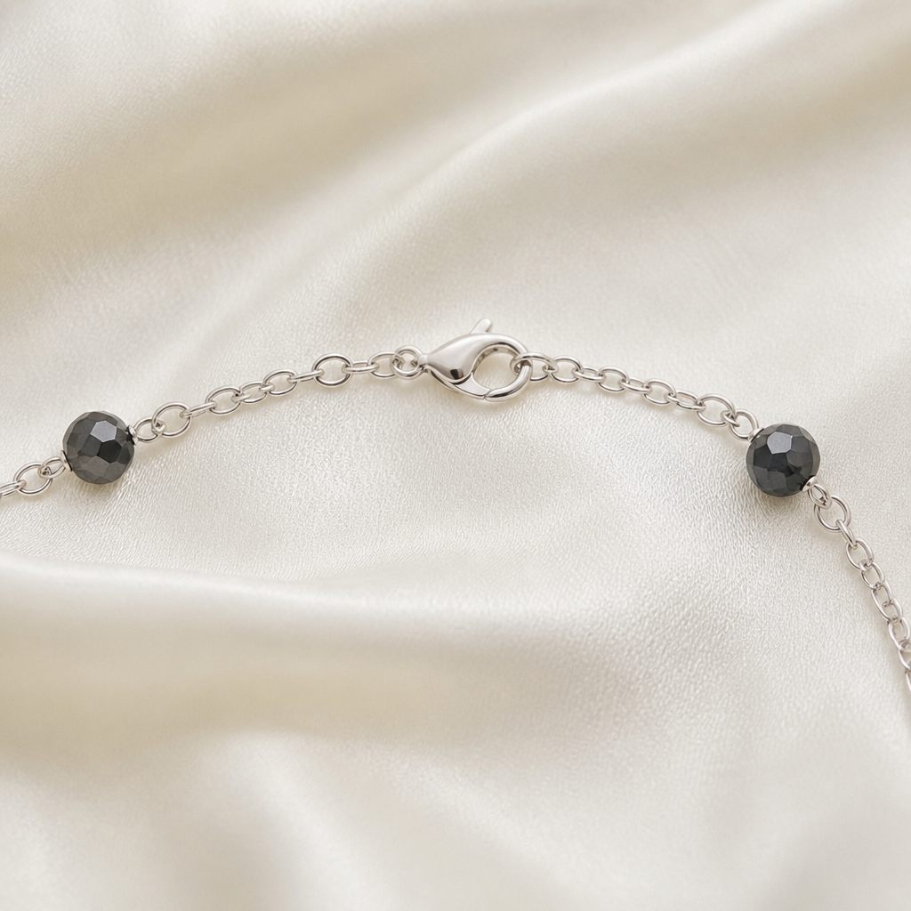 Collana Quadrifogli neri, argento, nero, grigio, foto 4 di 4