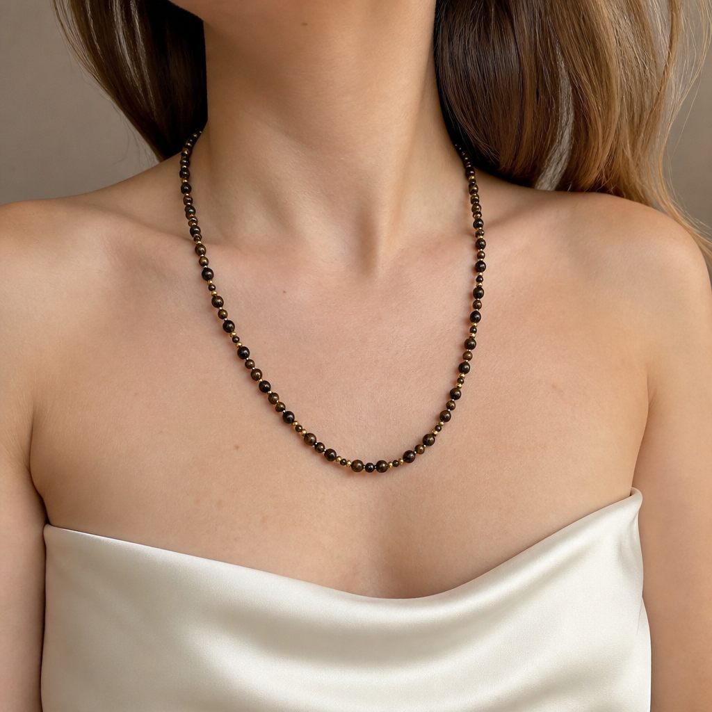 Collana Bosco d'autunno, nero, marrone, bronzo, oro, foto 1 di 4