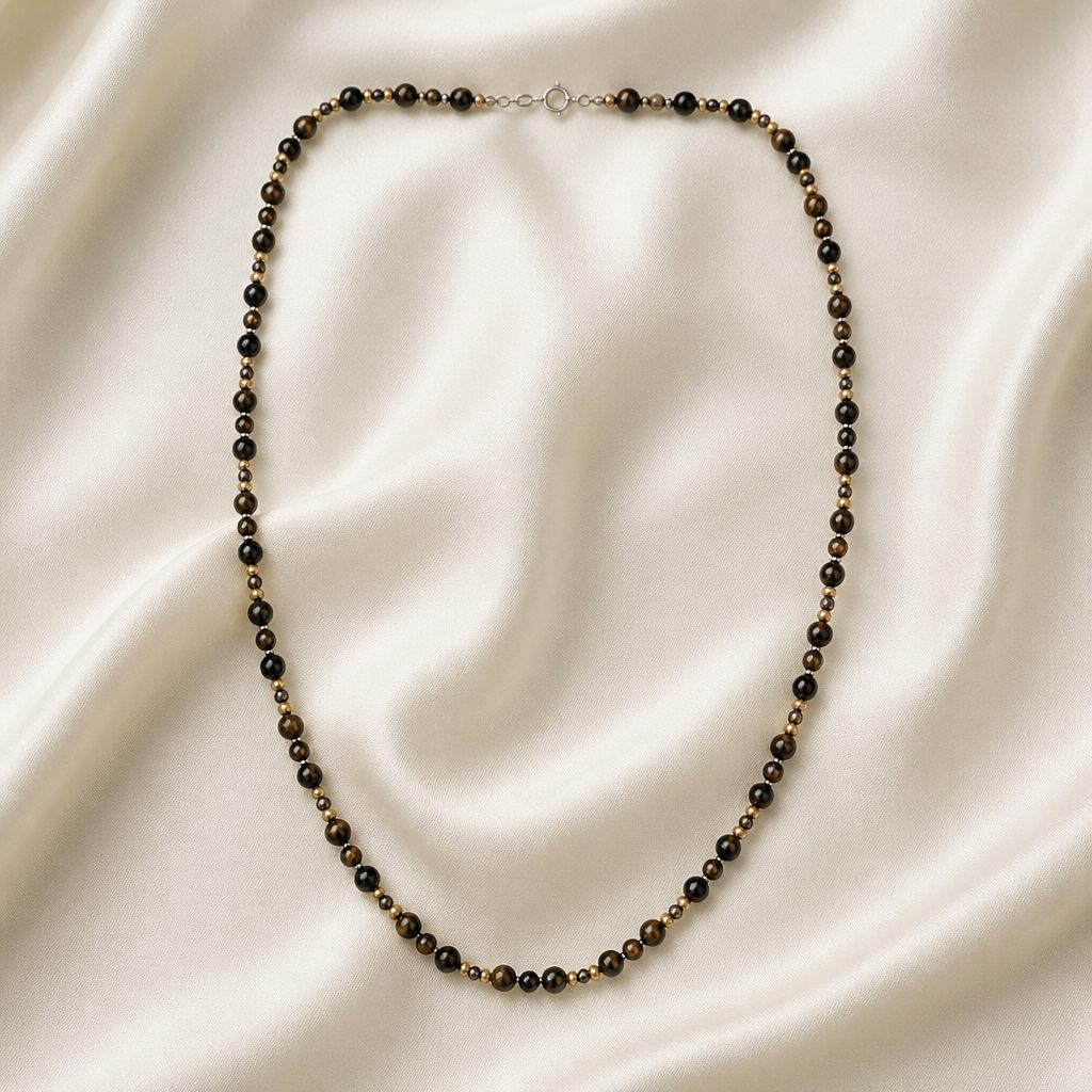 Collana Bosco d'autunno, nero, marrone, bronzo, oro, foto 2 di 4
