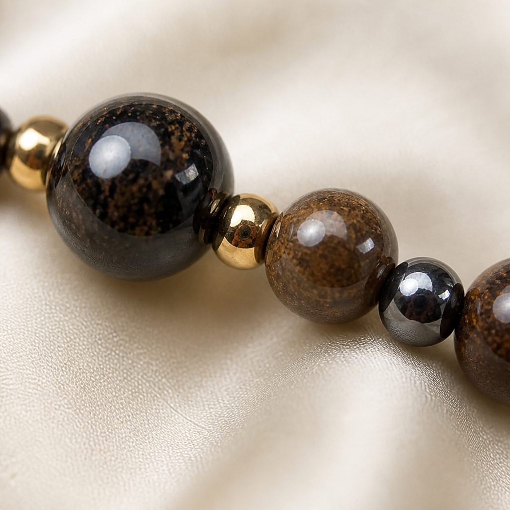 Collana Bosco d'autunno, nero, marrone, bronzo, oro, foto 3 di 4