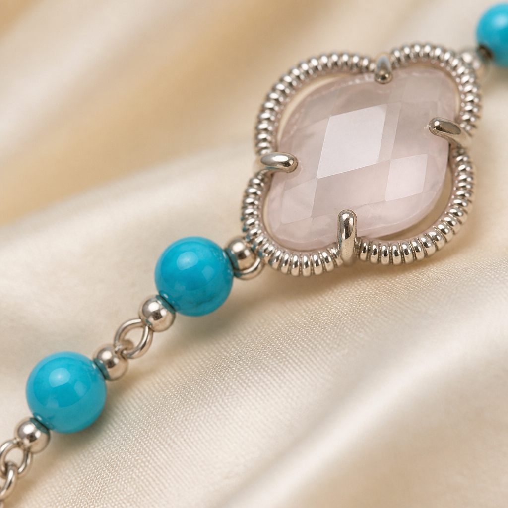Collana Turchese lunga, argento, bianco, turchese, azzurro, foto 3 di 4