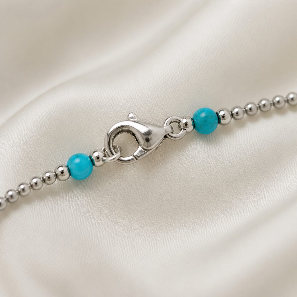 Collana Turchese lunga, argento, bianco, turchese, azzurro, foto 4 di 4