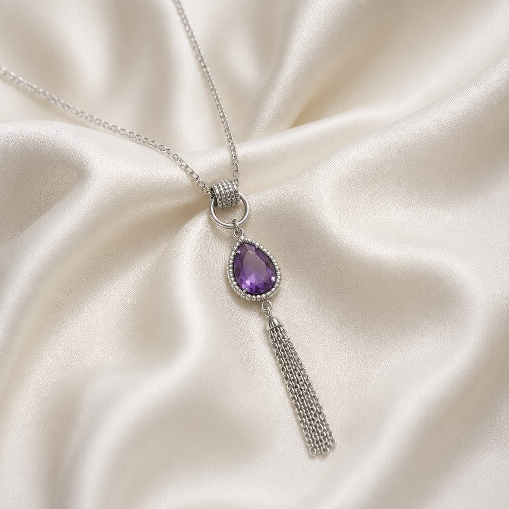 Collana Goccia viola, argento, viola, foto 2 di 4