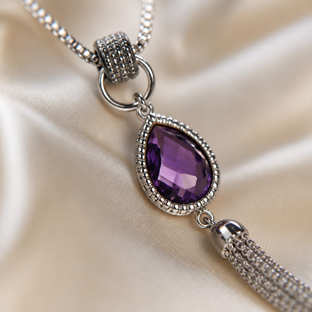 Collana Goccia viola, argento, viola, foto 3 di 4