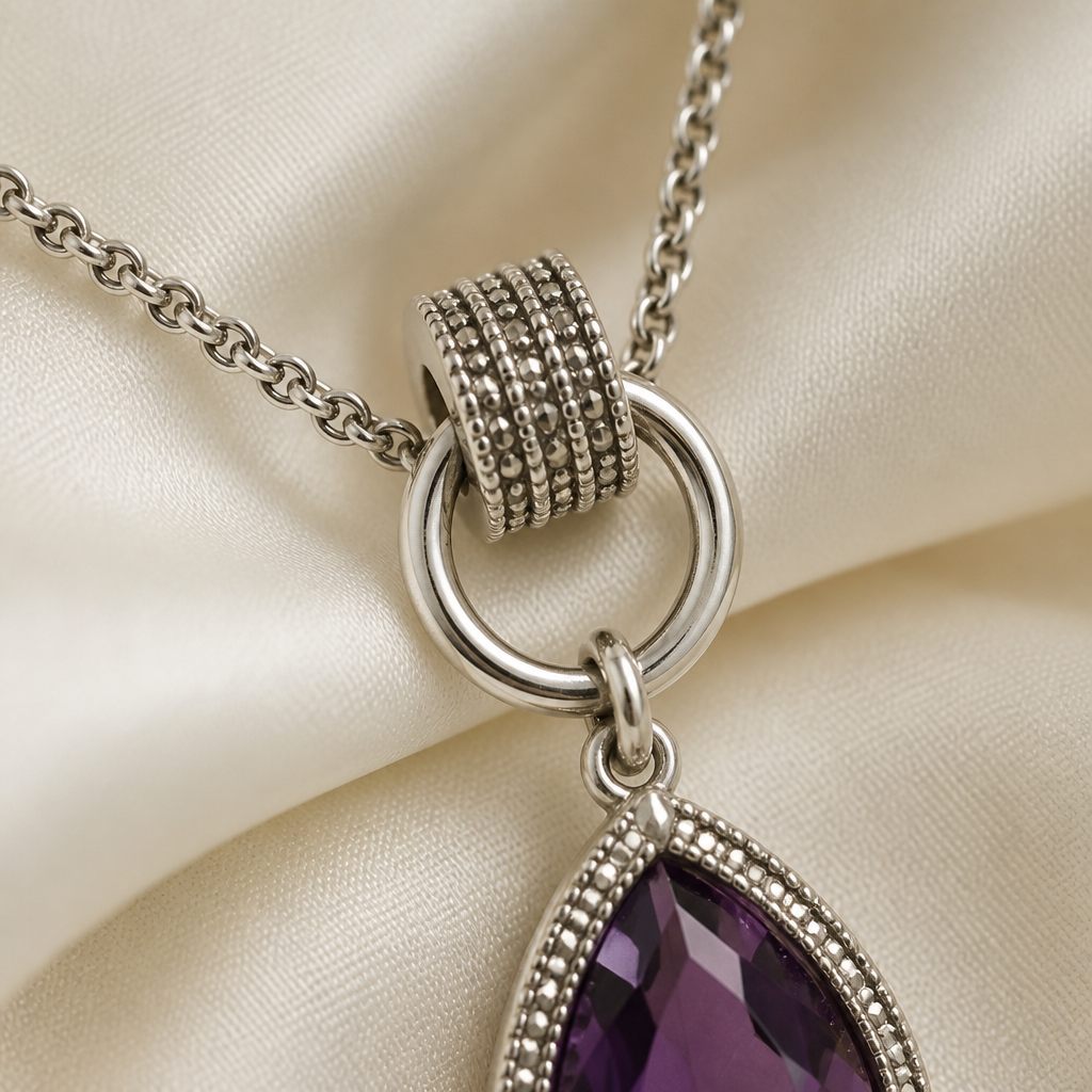 Collana Goccia viola, argento, viola, foto 4 di 4
