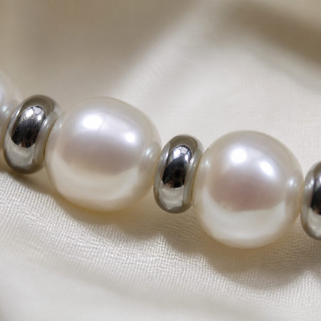 Set collana, bracciale e orecchini Perle e fumo, bianco, grigio, argento, foto 3 di 5