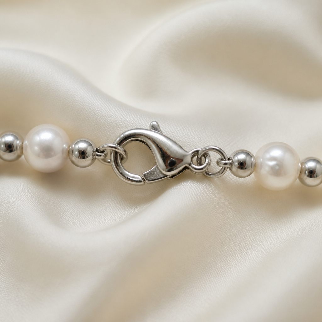 Set collana, bracciale e orecchini Perle e fumo, bianco, grigio, argento, foto 4 di 5