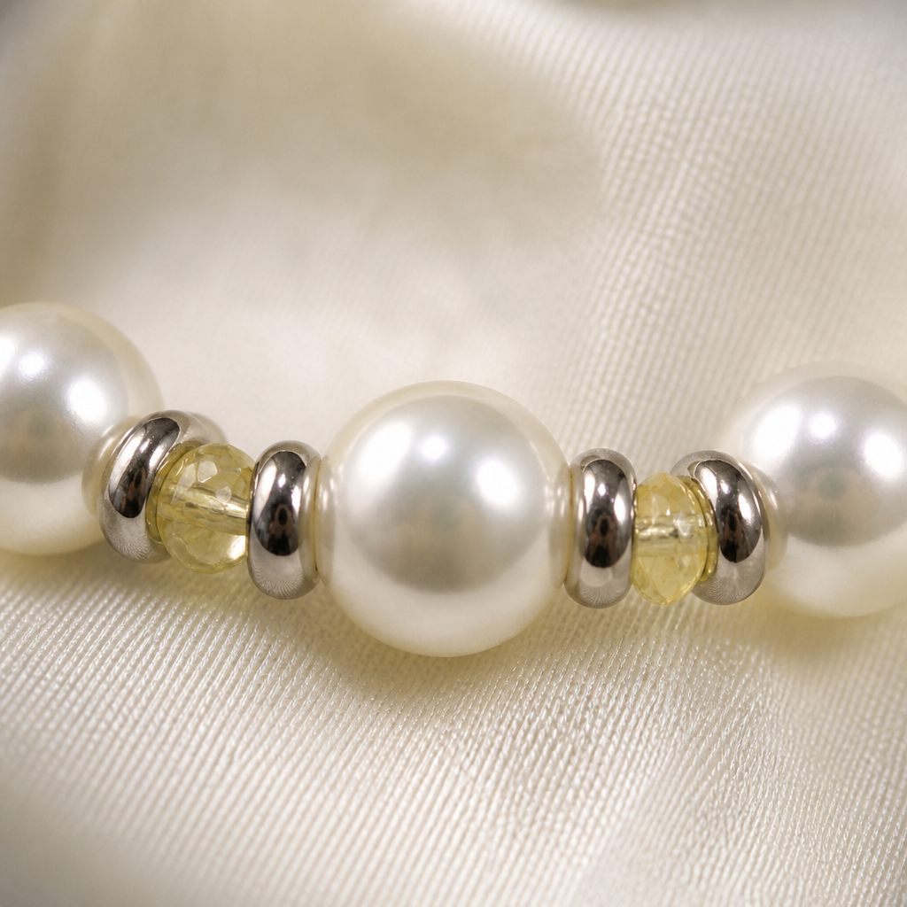 Set collana, bracciale e orecchini Perla e oro, bianco perla, oro, argento, foto 3 di 5