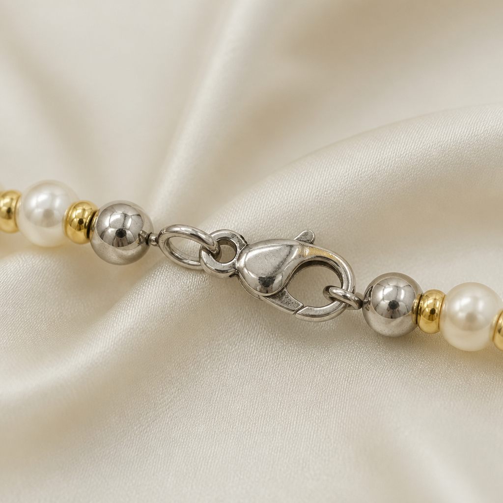 Set collana, bracciale e orecchini Perla e oro, bianco perla, oro, argento, foto 4 di 5