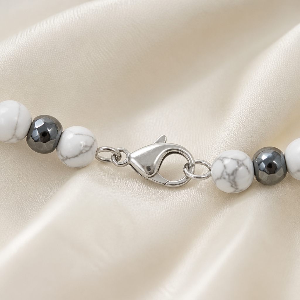 Set collana, bracciale e orecchini Marmo grigio, bianco, grigio antracite, argento, foto 4 di 5