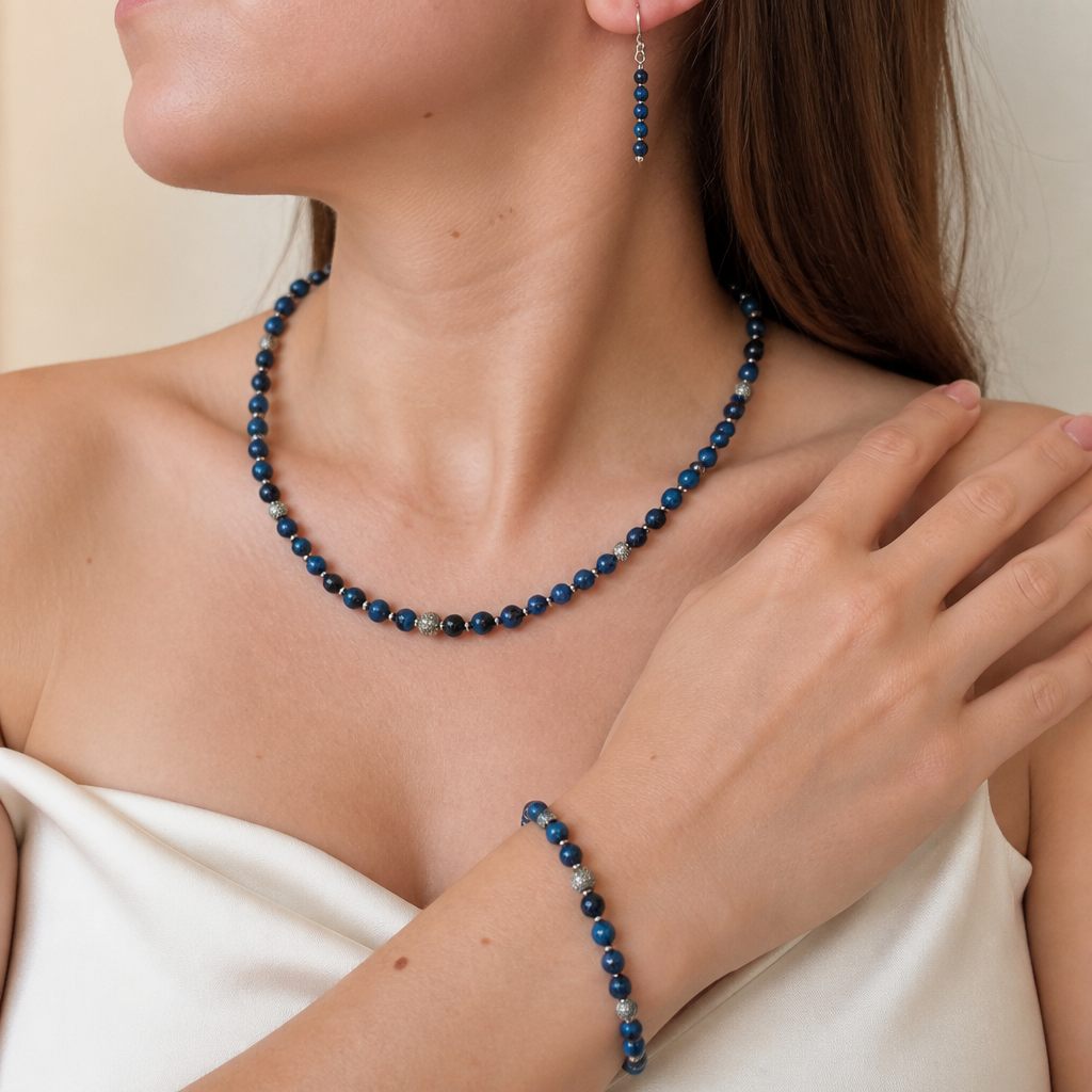 Set collana e bracciale Notte stellata, blu, nero, argento, foto 1 di 5