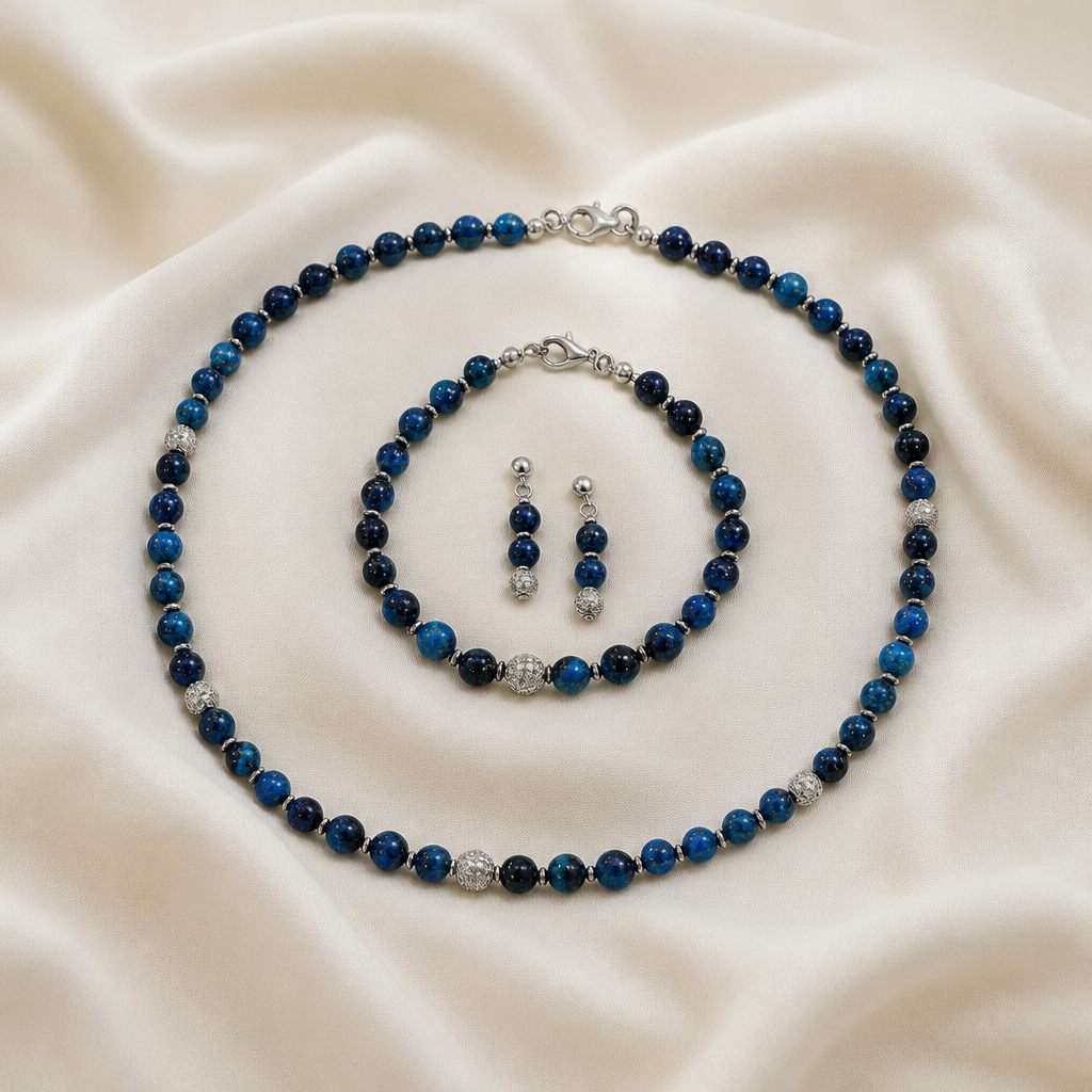 Set collana e bracciale Notte stellata, blu, nero, argento, foto 2 di 5