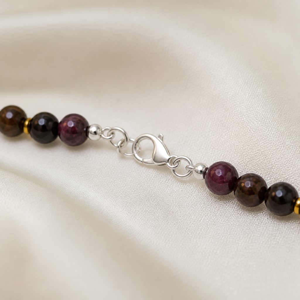 Set collana, bracciale e orecchini Tabacco, marrone scuro, ambra, oro, argento, foto 4 di 5
