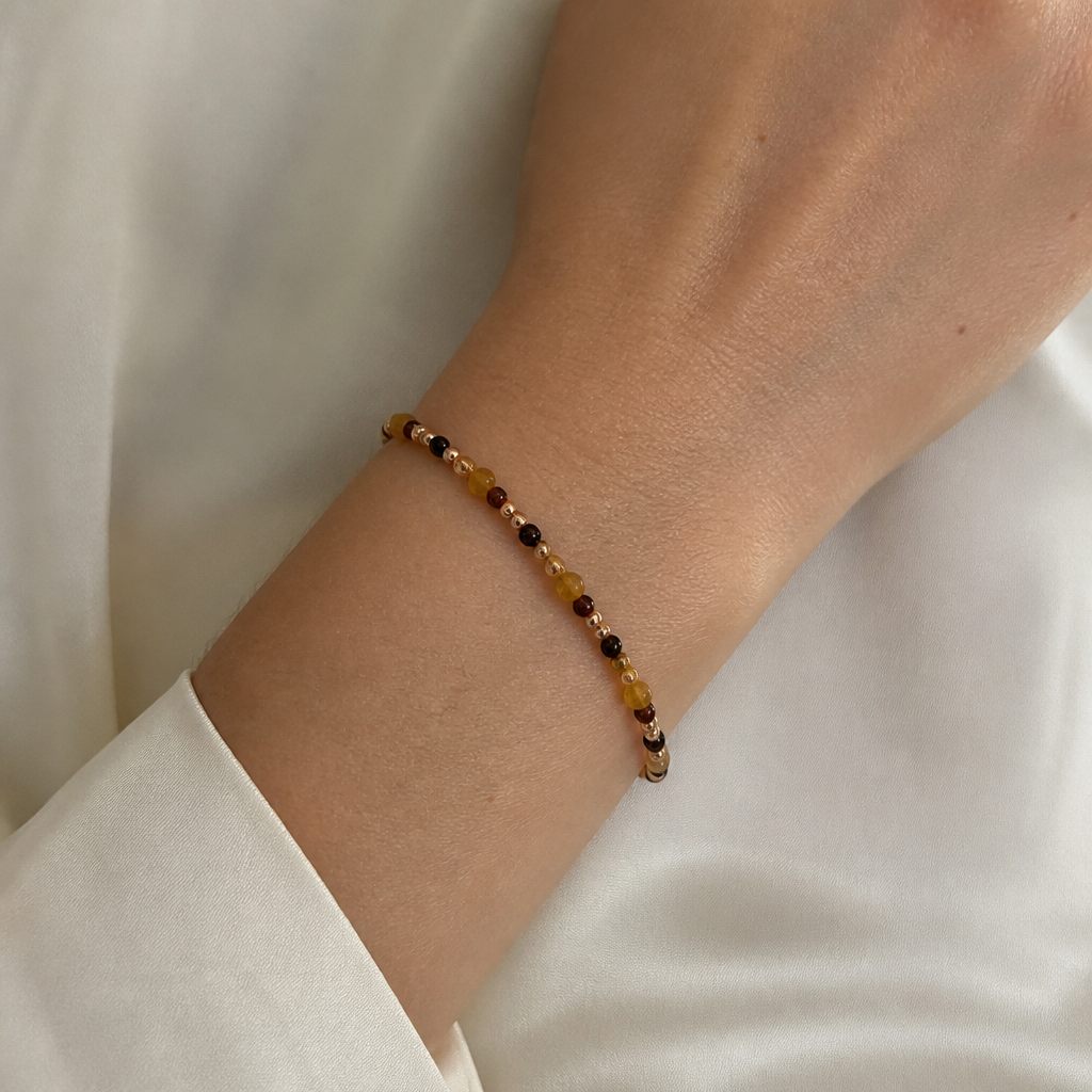 Set collana e orecchini Ambra e notte, giallo, nero, oro rosa, argento, foto 5 di 5