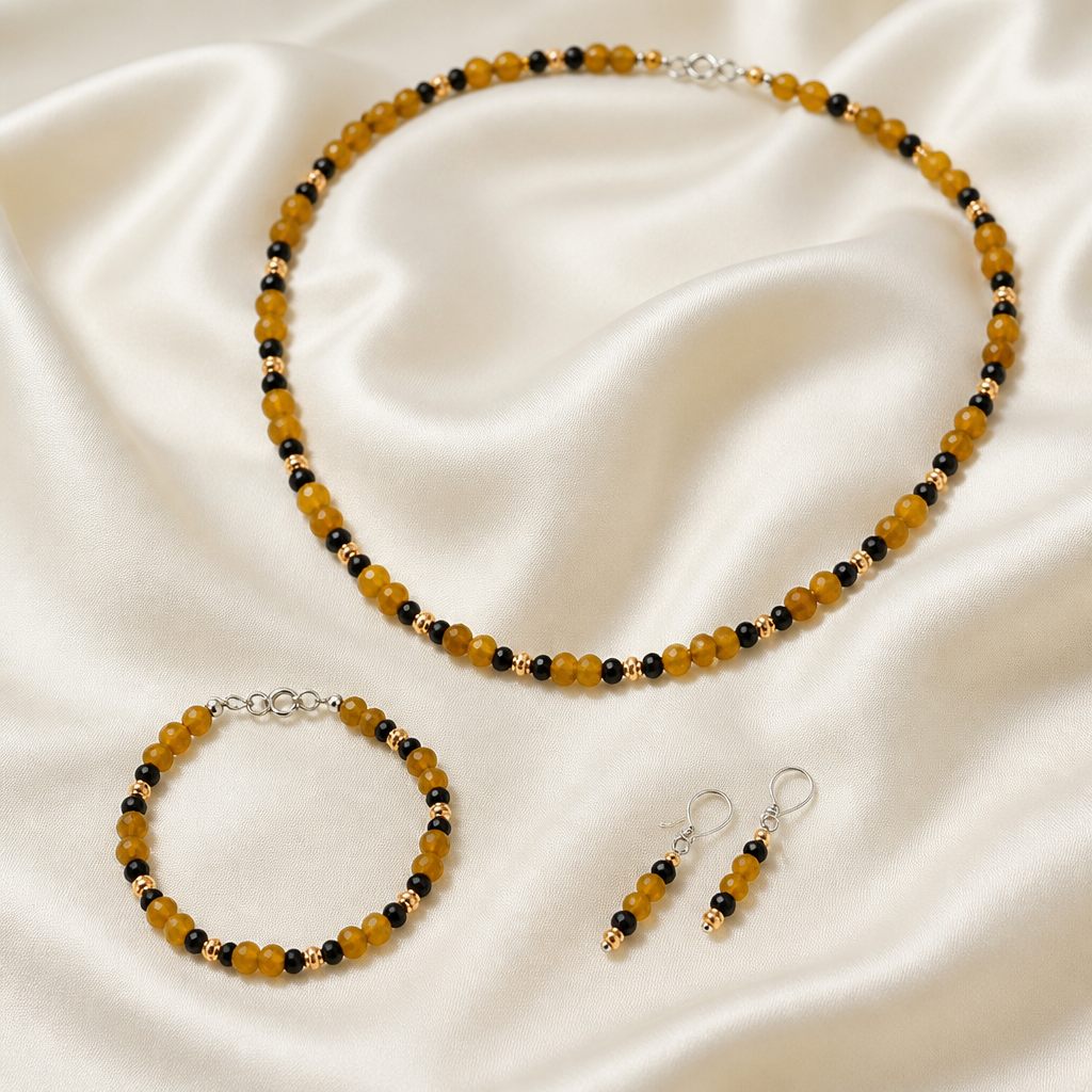 Set collana e bracciale Ocra e rosa, ocra, nero, oro rosa, foto 2 di 5