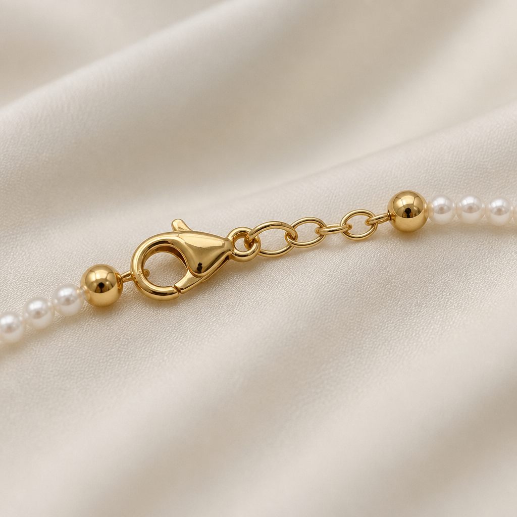 Set collana e orecchini Perla e sole, bianco, oro giallo, foto 4 di 5